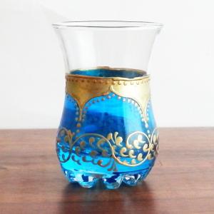 チャイグラス ブルー チューリップ型 グラス ガラスコップ 花底 チュニジア 061d｜ktsamantha