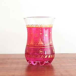 チャイグラス ピンクパープルの濃淡 チューリップ型 グラス ガラスコップ 花底 チュニジア 094b｜ktsamantha