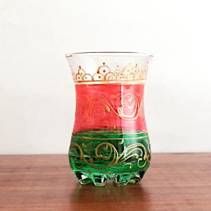 チャイグラス 赤×グリーン チューリップ型 グラス ガラスコップ 花底 チュニジア 100c｜ktsamantha
