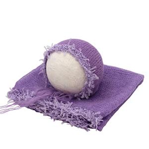 Juliyan ニューボーンフォト ラップ 新生児 ブランケット 帽子 モヘア製 ベビー 着ぐるみ お包み 寝相アート 小道具 小物 パープル