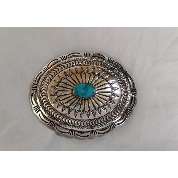 ナバホ族　ベルトバックル　シルバー925　ターコイズ