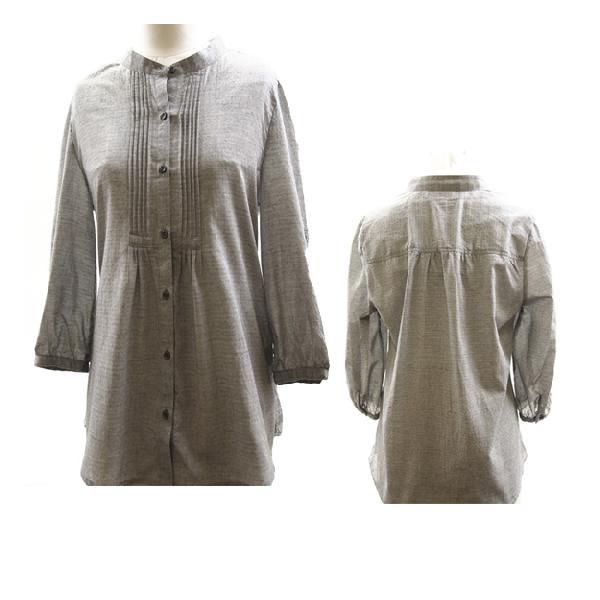 スタンドカラーロールアップブラウス