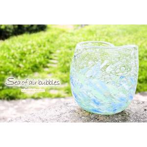 冷茶グラス コップ カップ 琉球ガラス グラス 気泡の海ハートグラス青×緑｜kubagasaya