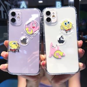 スポンジボブパットリックふわふわ泡クリアかわいいスマホケースアイフォンケース XR X/XSXS Max iphone 11iPhone12iPhone13