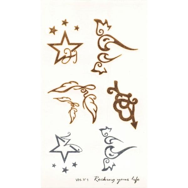 タトゥーシール 天使 星 フラッシュタトゥー シャイニングタトゥー メタリック 金 銀 ワンポイント...