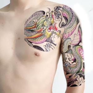 タトゥーシール 和柄 龍 ドラゴン 肩 半面 刺青 入墨 リアル 防水 TATTOO 大判 3