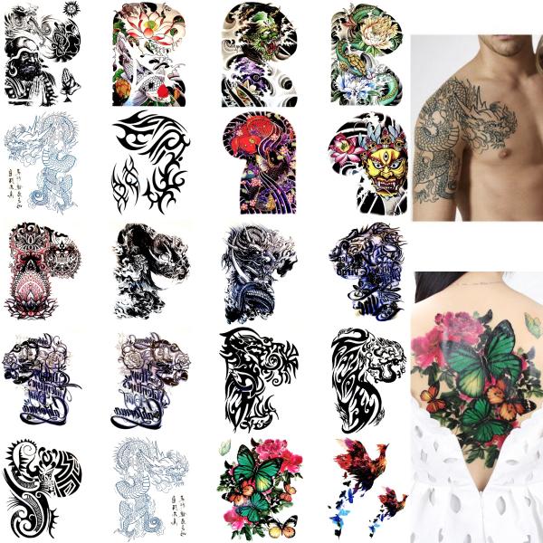 タトゥーシール 大判 龍 鯉 トライバル 禅 般若 文字 薔薇 蝶 鳥 和柄 肩半面 リアル 刺青 ...