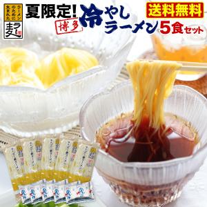 ラーメン 博多 夏限定 冷たい 冷やしラー麦ラーメン 5食セット 半生麺 特製つゆ メール便 送料無料｜kuishinboucom