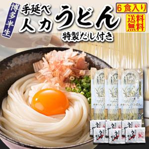 うどん 送料無料 半生 手延べ人力うどん　3袋（6食入り） 国産小麦100％ 半生だからもっちり つるつる スープ付き メール便