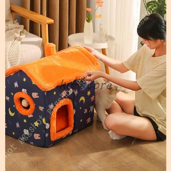 小型犬 ベッド 三角屋根 猫ハウス ペットベッド 秋冬用 ふわふわ ペットハウス 猫ベッド 犬ベッド...