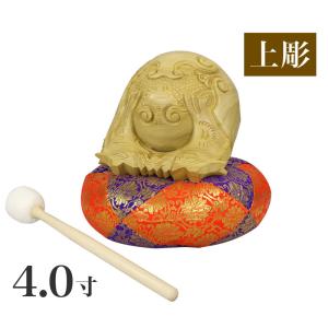 木魚セット 本楠 上彫り 4.0寸 4寸 一式 布団6寸、撥 バイ 5号｜kumada