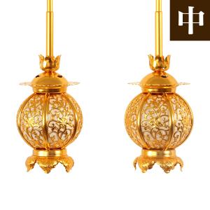 院玄灯籠 吊灯籠 真鍮 利休型 サイズ中 消金 1対2個セット ( 利久形