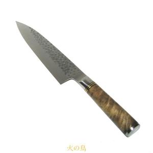 源明利作 V金10ダマスカス三徳包丁 彩流 170mm 口金付 エメラルド柄