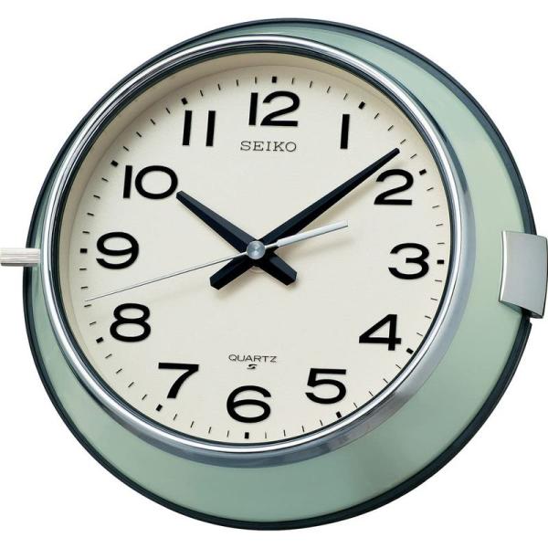 セイコークロック 掛け時計 レトロ アナログ 防塵型 オフィスタイプ 金属枠 薄緑 KS474M