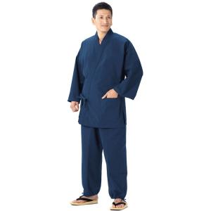 綿の郷(ワタノサト) 日本製 久留米紬織作務衣 (M, 青)｜kumakumastore
