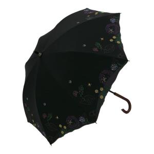 日傘 ショート日傘 完全遮光 遮熱 UVカット フェザー 羽 刺繍 かわず張り 涼しい 晴雨兼用傘 特殊2重張り (ボタニカル・ブラック)｜kumakumastore