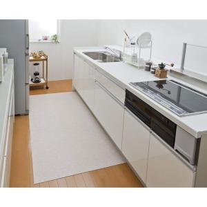 サンコー キッチンマット 拭ける はっ水 ロングマット 台所 廊下 日本製 おくだけ吸着 90×180cm ベージュ KQ-92｜kumakumastore