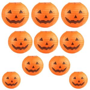 Kesote ハロウィン 飾り 提灯 10個入り カボチャランタン 和紙提灯 折り畳み式ちょうちん オレンジ 直径15cmx2 20cmx2｜kumakumastore