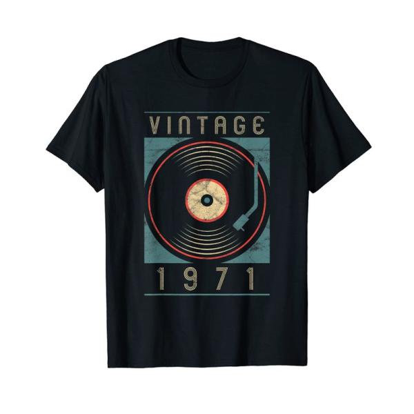 カスタム ヴィンテージ 1971 ビニール ターンテーブル レトロ DJ 51歳の誕生日 Tシャツ