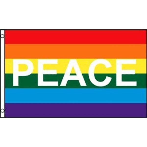 アメリカンフラッグレインボーPEACE旗3x5ft (90x150cm)Rainbow Peace ...