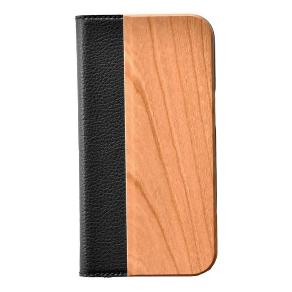 「iPhone 15専用 FLIP CASE」手帳型の木製アイフォンケース (チェリー)
