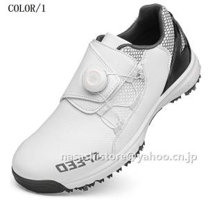 ゴルフシューズ メンズ ダイヤル式 スニーカー 強いグリップ スパイク靴 ソフトスパイク スポーツ 軽量　アウトドア通気　防水 防滑 耐磨 四節可能 男女兼用