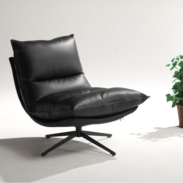 ラウンジチェア 80幅 リビングチェア 回転式 アイアン脚 ハイバック PVC イス 椅子 ホワイト...