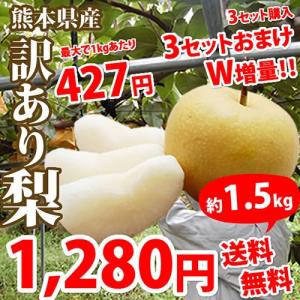 梨 送料無料 訳あり熊本県産  約1.5kg 2セット購入で1セット 3箱セットで W増量 3セットおまけ 豊水 幸水 秋月 新高 ご自宅用 なし