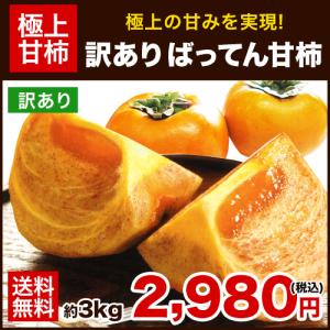 送料無料 訳あり ばってん甘柿 種なし 約3kg(約10〜16玉) 3箱購入で1箱おまけ 熊本県産 サイズ不選別 10月末-11月中旬頃より順次出荷