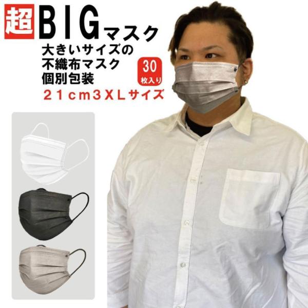 大きいサイズの不織布マスク 21cm ビッグマスク 3XL 個別包装 快適な立体マスク3層構造  耳...