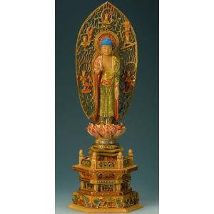 仏像 浄土宗ご本尊 舟弥陀 切金淡彩 飛天光背 4.5寸