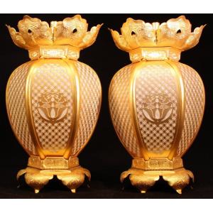 仏壇 灯籠 吊灯籠 仏具 曹洞宗紋入灯篭 真鍮 七宝型 消金メッキ 大