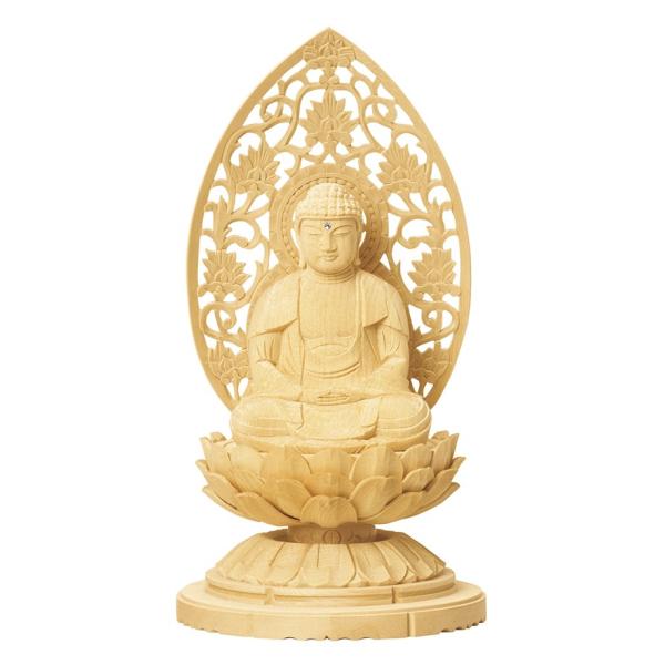 仏像 ご本尊 座釈迦如来 唐草光背 総白木 2.0寸