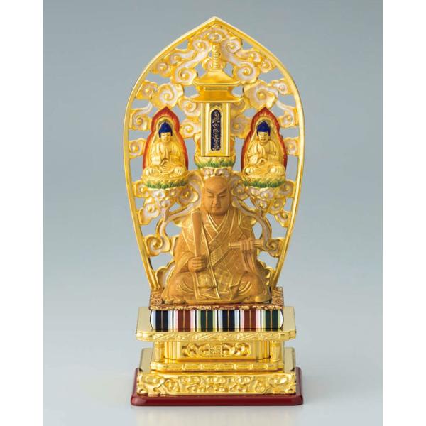 仏像 ご本尊 日蓮宗 2.5寸 （翔）白檀 上彫 純金箔押 三宝尊付台座 監修証付