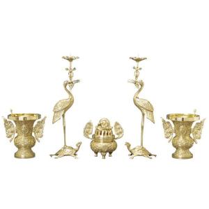 仏光寺派阿弥陀堂型 五具足 金メッキ 4.5寸