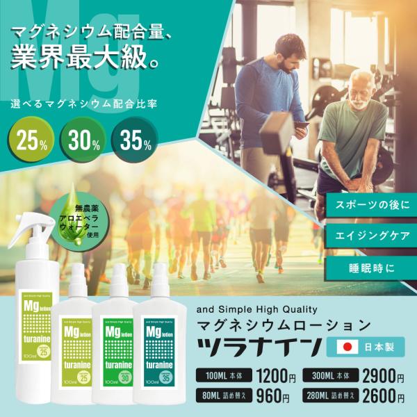 マグネシウムオイルスプレー ツラナイン 80ml 詰め替え用 / 足がつる  筋肉 こむら返り予防 ...