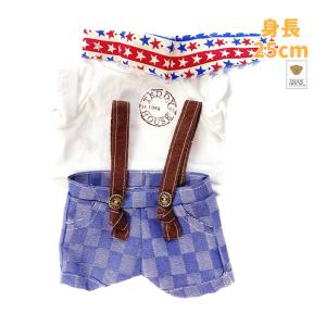 ぬいぐるみ服 サロペット オーバーオール チェック グリーン×ブルー
