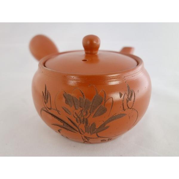 朱泥急須　即納 茶こし網付き　牡丹　TC-0806    急須 陶器 茶器 ティーポット おしゃれ