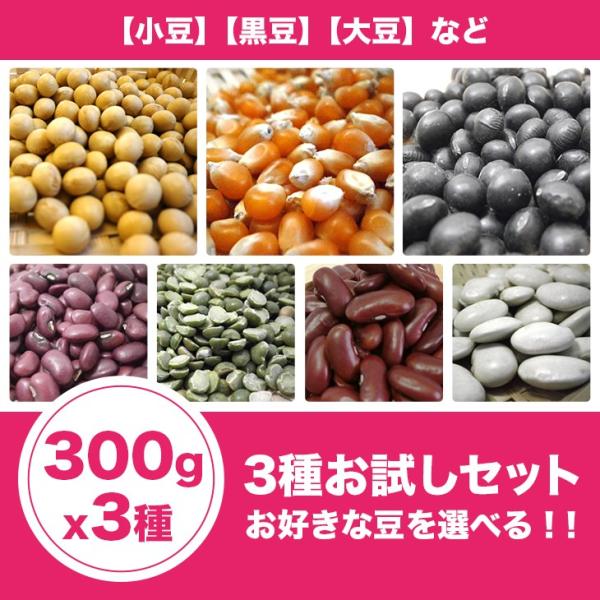 送料無料小豆黒豆大豆などお好きな豆を選べる3種お試しセット300ｇ×3種　同梱可