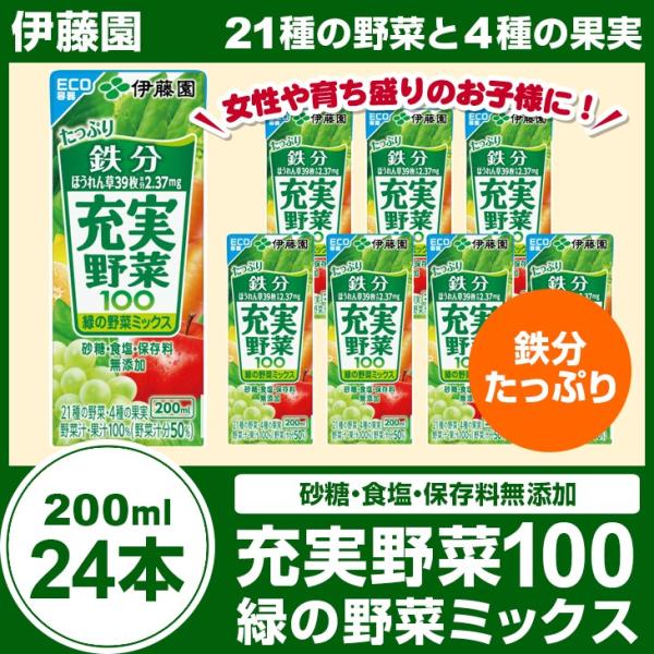 充実野菜　緑の野菜ミックス 200ml×24本 まとめ買い