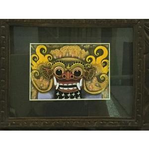 バリ　ウブド　バロン　絵画 バリ絵画 バロンの祭列 B-1 ヤングアーティスト PUDAK 額付き 絵