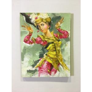 バリ絵画 ダンサー男女 ケチャダンス 人物画 W19×H23.5cm バリの絵