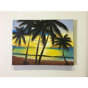 海の絵 ヤシの木 サンセット ビーチ 絵画 W80×H60cm D-4 海 波 バリアート バリ絵画 アートパネル ハワイアン 南国 バリ島 ウブド 海 リゾート