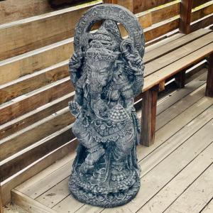 ガネーシャ 石像 像 置物 グレー 金 H27cm セメント製 バリ風