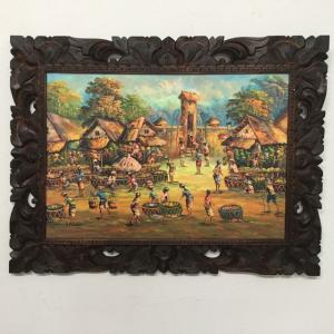 バリ絵画 風景画 稲刈り W53×H43 田園 L-6 アジアン ウブド アート
