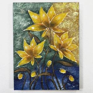 バリ絵画 風景画 稲刈り W53×H43 田園 L-6 アジアン ウブド アート