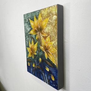 花の絵 黄色い花 W30×H40cm バリ絵画...の詳細画像2
