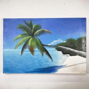 海の絵 ヤシの木 サンライズ ビーチ 海の絵画 波 アートW50×H40cm C-5