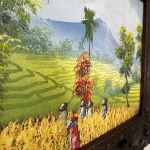 バリ絵画 風景画 稲刈りとバトゥール山 サンセ...の詳細画像3
