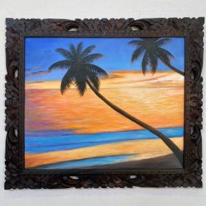 バリ絵画 ライステラス 棚田 田園風景 フレーム付 W63×H53cm バリ